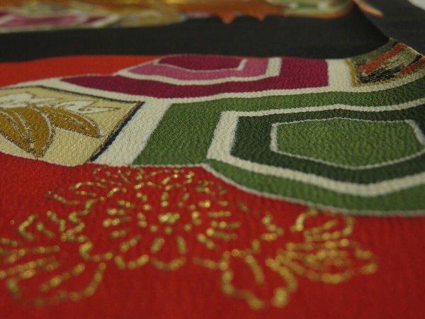 Photo4: 2Q01z70 Japanese Kimono Silk  FABRIC Black Crane, Cloud 48" (4)