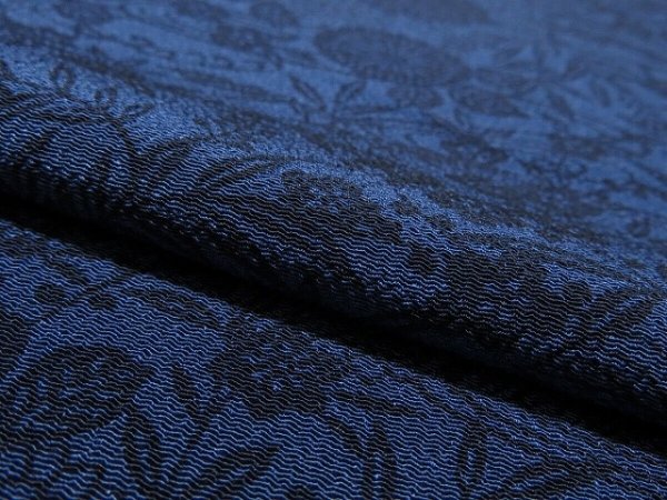 Photo4: 4B01z70 Japanese Kimono Crepe Silk  FABRIC Indigo Flowers 41.7" (4)