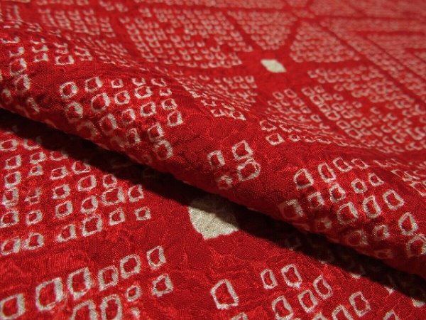Photo4: 3R03z50 Japanese Kimono Silk  FABRIC Red Shibori dyeing 42.5" (4)