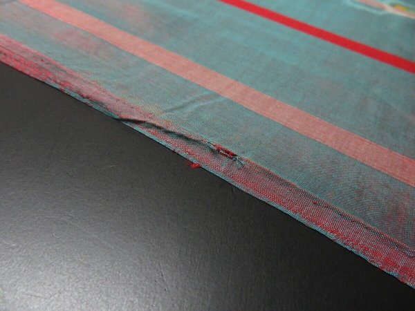 Photo6: 2W01z30 Vintage Japanese Kimono Silk MEISEN FABRIC Cyan, Red   52" (6)