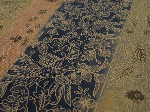 Photo3: 1i01z50 Japanese Kimono Silk  FABRIC Sand beige Birds, Flowers 36.2" (3)