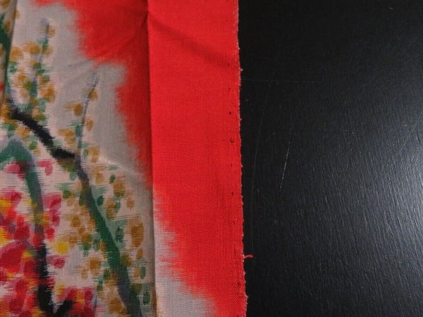 Photo3: 3L10z20 Vintage Japanese Kimono Silk MEISEN FABRIC Orangered Plum branch 31.5" (3)