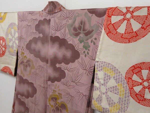 Photo10: 1129T05z580 Vintage Japanese Kimono Silk HAORI Ash pink Paulownia (10)