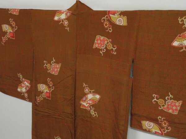 Photo3: 1028i08z430 Vintage Japanese Kimono Silk HAORI Dark olive (3)