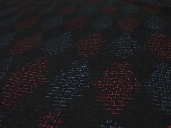 Photo2: 4C01z50 Vintage Japanese Kimono Silk  FABRIC Black, Blue, Red   40.9" (2)