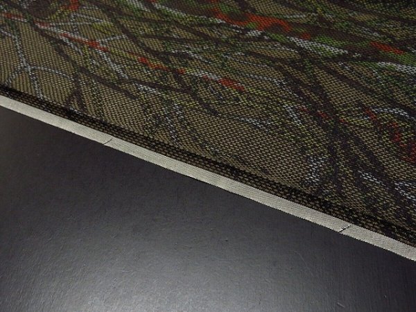 Photo7: 1U05z60 Japanese Kimono Silk  FABRIC Dark gray-brown Trees 60.6" (7)