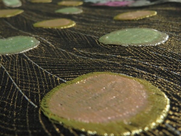 Photo5: 2S01z270 Japanese Kimono Silk Embroidery FABRIC Black Peacock 45.7" (5)