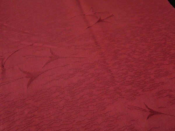 Photo2: 3C01z50 Japanese Kimono Silk  FABRIC Dark pink-red Flying crane 40.9" (2)