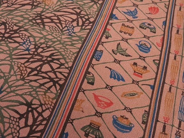 Photo2: 4D03z110 Japanese Kimono Crepe Silk  FABRIC Rosybrown Rice-plant 73.2" (2)