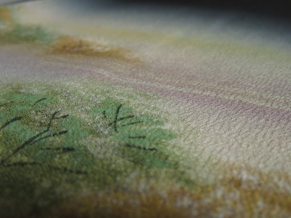 Photo5: 1Z05z80 Japanese Kimono Silk Artist work FABRIC Black Trees 44.9" (5)