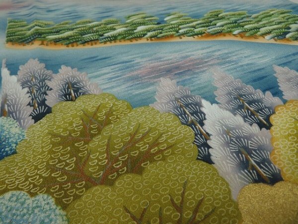 Photo2: 1G03z70 Japanese Kimono Silk  FABRIC Black Amanohashidate 47.2" (2)