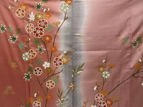 Photo7: 1407T08z1050 Japanese Kimono Silk TSUKESAGE Ash pink Plum branch (7)