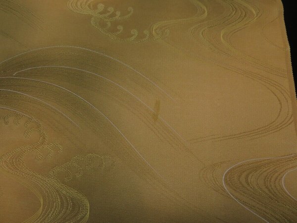 Photo6: 1R06z80 Japanese Kimono Silk  FABRIC Light ochre Wave 62.2" (6)