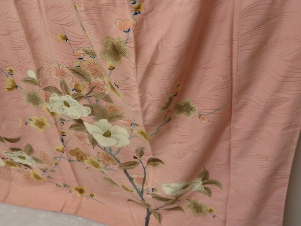 Photo4: 1327T01z970 Vintage Japanese Kimono Silk TSUKESAGE Pink Plum tree (4)
