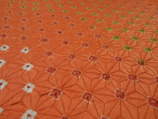Photo2: 1A01z60 Japanese Kimono Silk SHIBORI FABRIC Orange Hemp 42.5" (2)