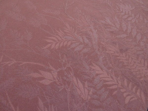 Photo2: 1U04z70 Japanese Kimono Silk  FABRIC Rosy brown Plants 51.2" (2)