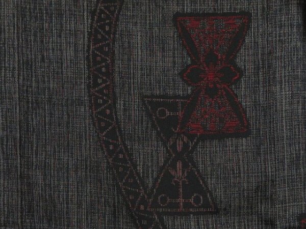 Photo7: 1416i04z900 Vintage Japanese Kimono Silk TSUMUGI Black Flower (7)