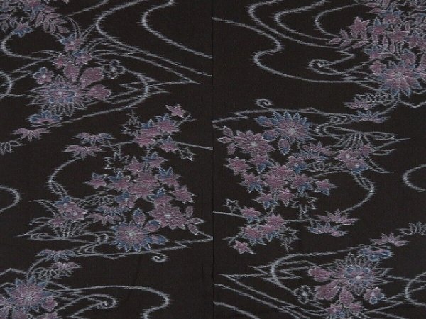 Photo3: 1001i10z410 Vintage Japanese Kimono Silk HAORI Black-Brown Flower (3)