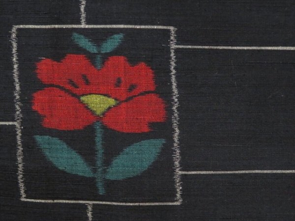 Photo6: 1502T07z850 Japanese Kimono Silk TSUMUGI Black Flower (6)