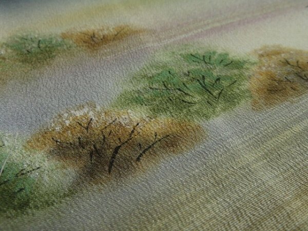 Photo4: 1Z05z80 Japanese Kimono Silk Artist work FABRIC Black Trees 44.9" (4)