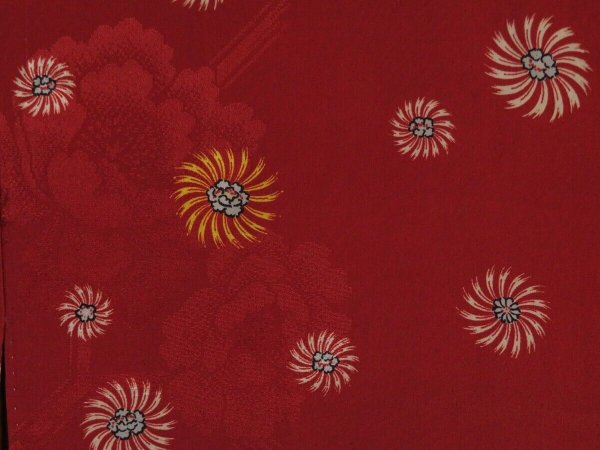 Photo5: 1007i03z390 Vintage Japanese Kimono Silk HAORI Dark red Peony (5)