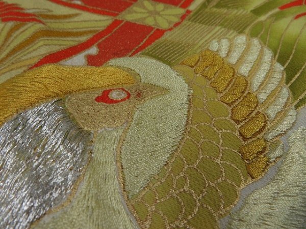 Photo4: 2E02z60 Vintage Japanese Kimono Silk  FABRIC Black Bird  47.2" (4)