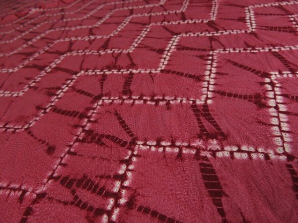 Photo3: 1F02z50 Japanese Kimono Silk  FABRIC Red-Pink Shibori dyeing 39.4" (3)
