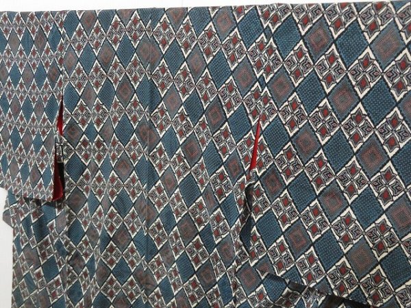 Photo2: 1026T09z600 Vintage Japanese Kimono Silk KOMON Dark blue Black (2)