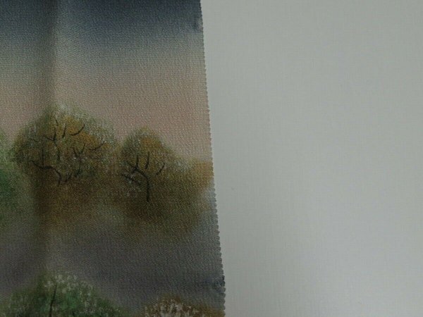 Photo7: 1Z04z80 Japanese Kimono Silk Artist work FABRIC Black Garden 44.9" (7)