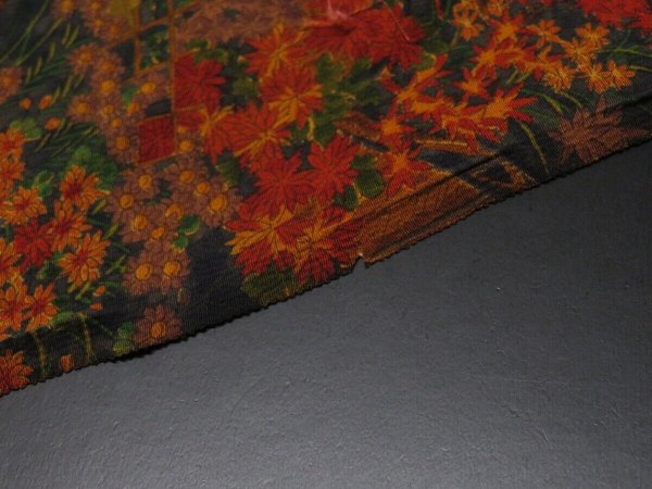 Photo7: 1P01z60 Japanese Kimono Silk  FABRIC  Garden 42.5" (7)