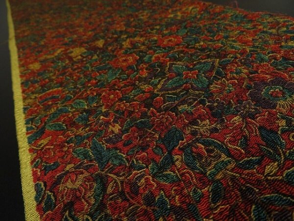 Photo2: 1A08z50 Japanese Kimono Crepe Silk  FABRIC Dark red Karahana 59.8" (2)