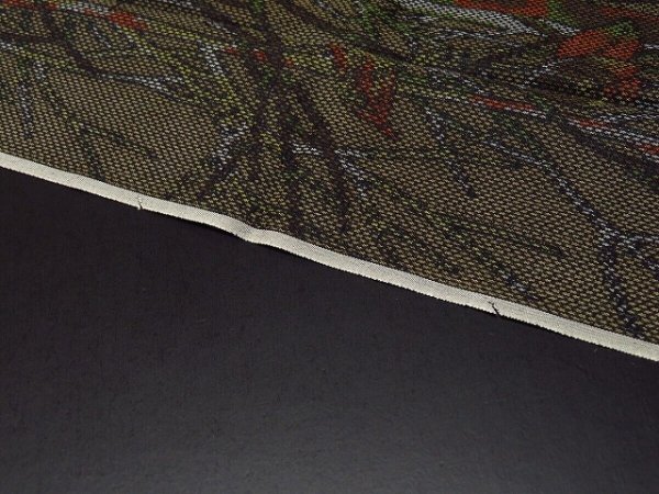 Photo7: 1U03z60 Japanese Kimono Silk  FABRIC Dark gray-brown Trees 60.6" (7)