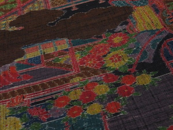 Photo2: 1i02z60 Japanese Kimono Silk  FABRIC Dark navy Japanese palace 47.2" (2)