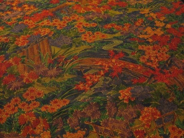 Photo2: 1P02z60 Japanese Kimono Silk  FABRIC  Garden 42.5" (2)