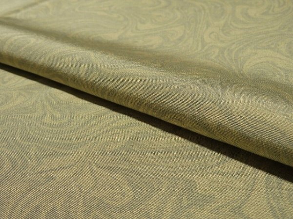 Photo4: 1S04z90 Japanese Kimono Silk  FABRIC Light olive, Light gray Suminagashi 66.9" (4)