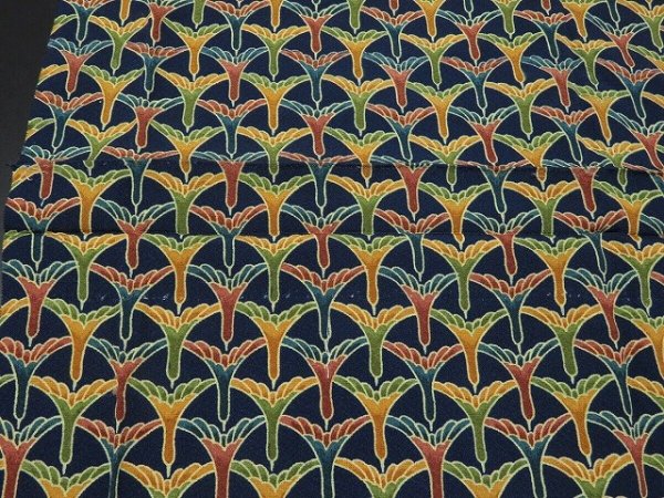 Photo6: 2B06z80 Japanese Kimono Silk  FABRIC Navy Flying crane 64.6" (6)
