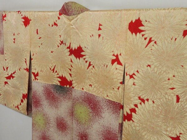 Photo9: 1019i01z900 Vintage Japanese Kimono Silk HAORI Ecru beige Flower (9)