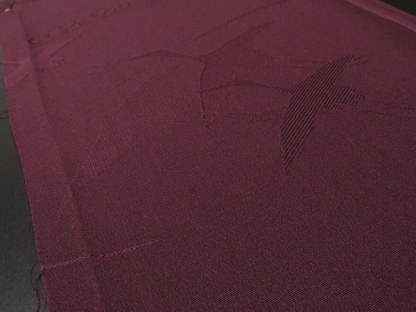 Photo2: 2J08z50 Japanese Kimono Silk  FABRIC Grape Flying crane 59.1" (2)