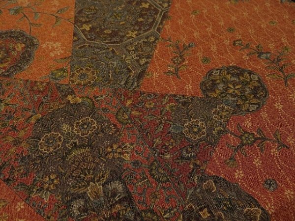 Photo2: 1S01z70 Japanese Kimono Crepe Silk  FABRIC Orange-Brown Flowers 39.4" (2)