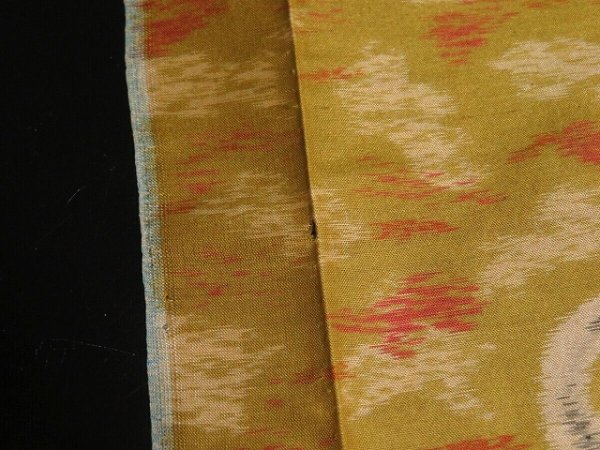 Photo3: 3H07z20 Vintage Japanese Kimono Silk MEISEN FABRIC Yellow ochre Leaf 44.1" (3)