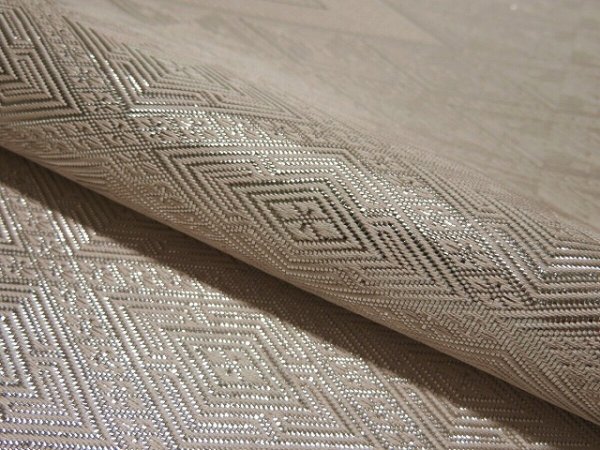 Photo4: 1C01z190 Vintage Japanese Kimono Silk OBI FABRIC Light pink, Silver   86.6" (4)