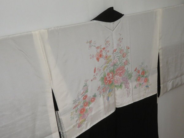 Photo8: 1102H01z620 Japanese Kimono Silk Embroidery HAORI Black Yukiwa (8)