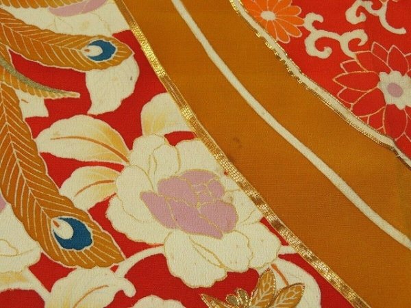 Photo6: 2U01z110 Vintage Japanese Kimono Silk  FABRIC Black Phoenix 51.2" (6)