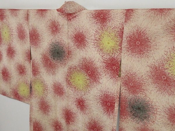 Photo2: 1019i01z900 Vintage Japanese Kimono Silk HAORI Ecru beige Flower (2)