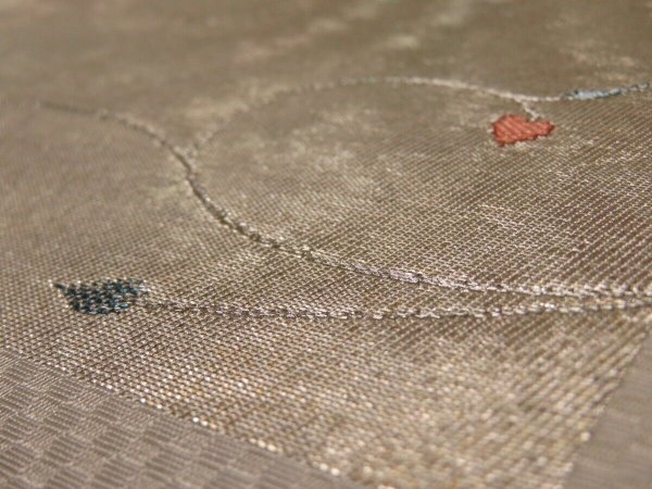 Photo6: 1D01z200 Japanese Kimono Silk OBI FABRIC Off-white Ivy 109.4" (6)