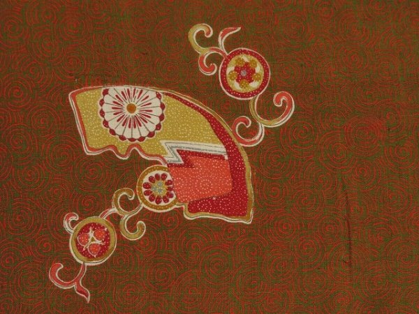 Photo4: 1028i08z430 Vintage Japanese Kimono Silk HAORI Dark olive (4)