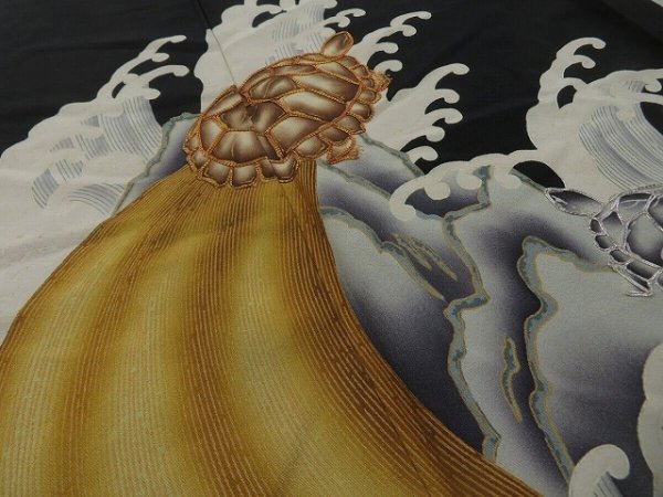 Photo2: 2i01z110 Japanese Kimono Silk  FABRIC Black Turtle 48.8" (2)