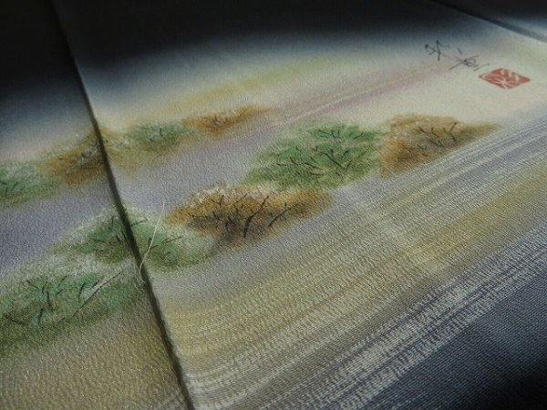 Photo2: 1Z05z80 Japanese Kimono Silk Artist work FABRIC Black Trees 44.9" (2)