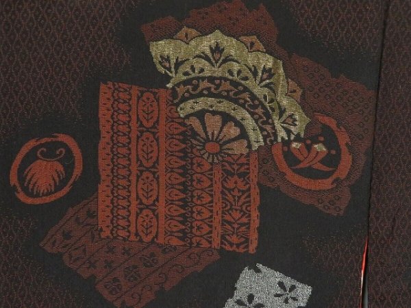 Photo5: 1005i01z630 Vintage Japanese Kimono Silk URUSHI HAORI Black Red-Brown (5)