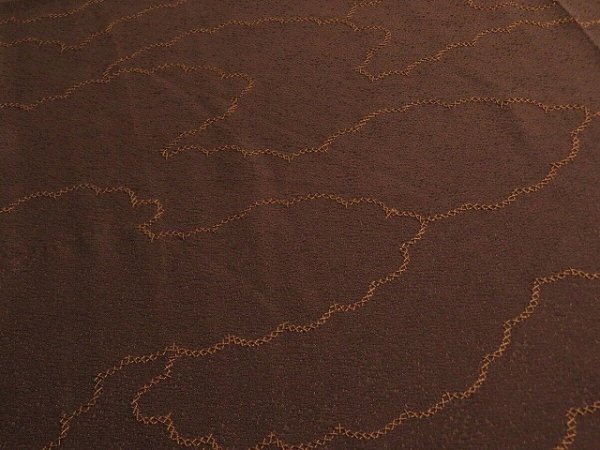 Photo2: 2P06z100 Japanese Kimono Silk Embroidery FABRIC Brown Cloud 63" (2)